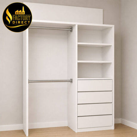 1300mm white wardrobe cabinet with drawers shelves and hanging space factory direct Melbourne-02
