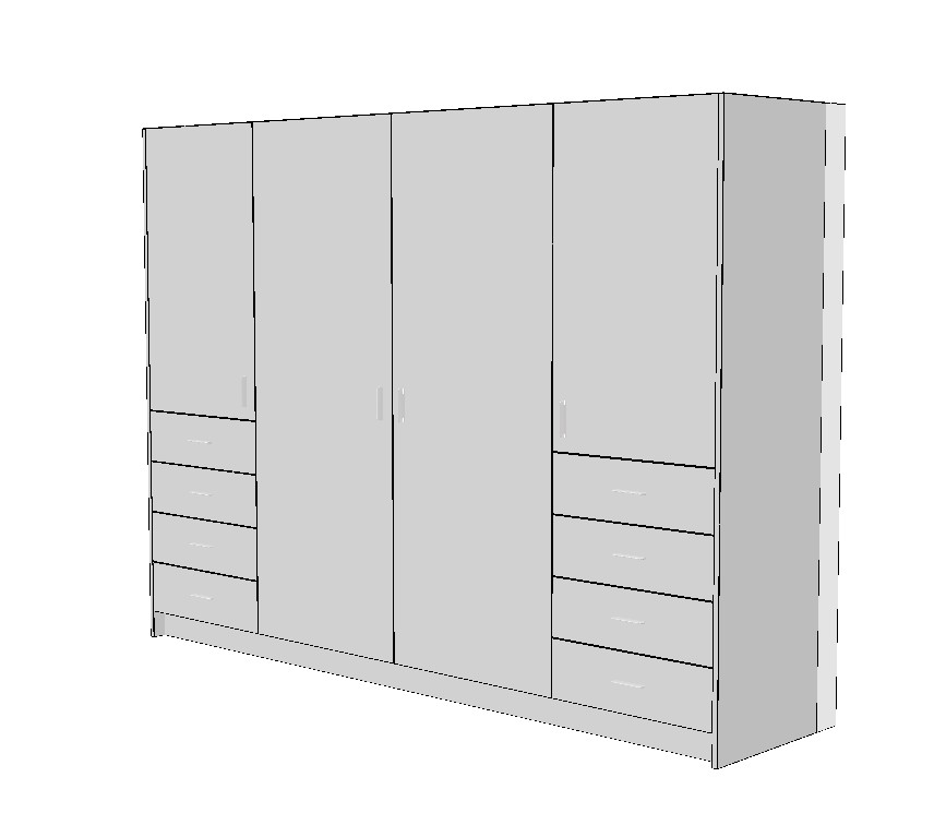 wardrobe-2600-side-drawers-full-cabinet-3DB 2600mm wardrobe cabinet elevation plan showing shelves drawers and hanging space